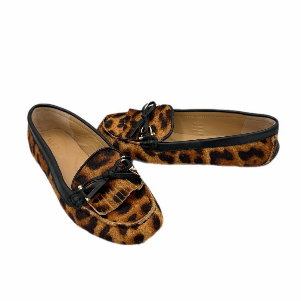 Talbots Everson Women's Tasseled Leather Driving Leopard Slip On Chic Moccasins - Picture 1 of 10